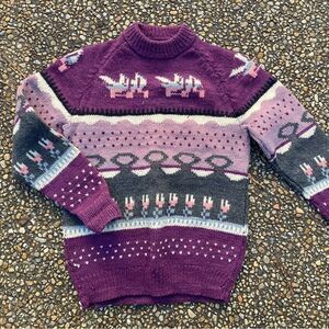 Vintage hand knit purple ethnic ski sweater S M